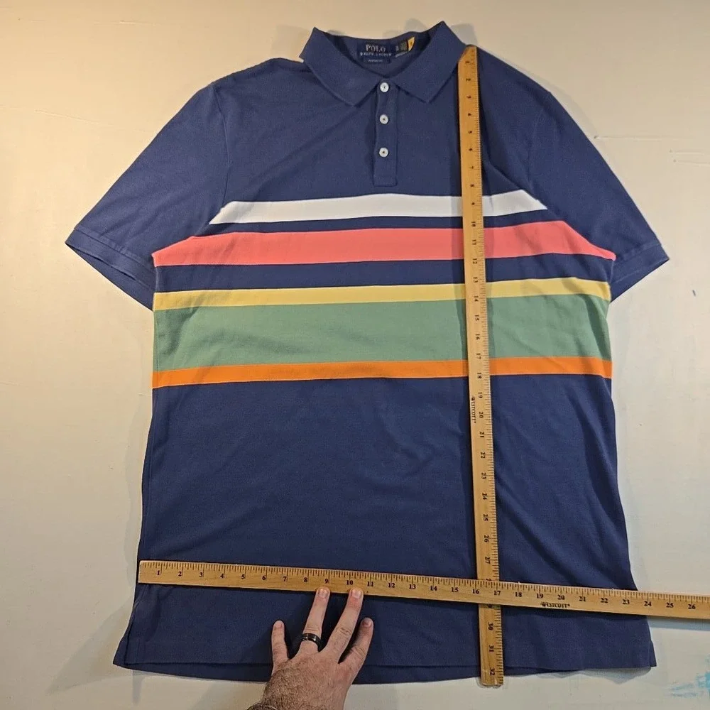 Polo Ralph Lauren Men XL Classic Fit Polo Navy Shirt Colorblock Stripe Short Slv - Picture 5 of 7